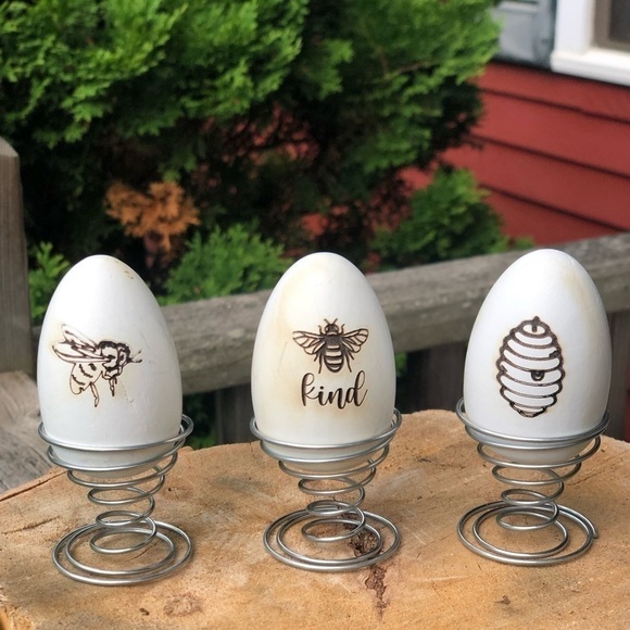 BEE Kind Farmhouse Wood Egg With Stand Decor Set - Picture 1 of 8